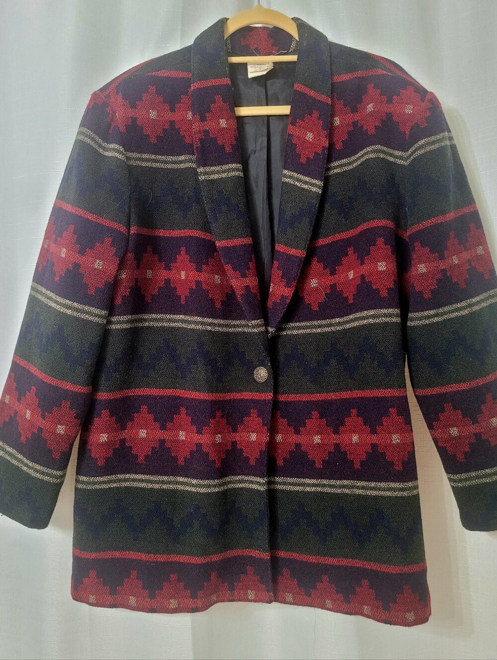 Vtg 80s 90s Southwestern Aztec Boyfriend Blazer Jacket Made In USA Wool Blend XL